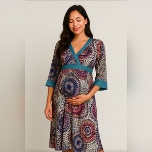 SCHONE Maternity 100% Silk Floral Unique Rare Find Midi Dress